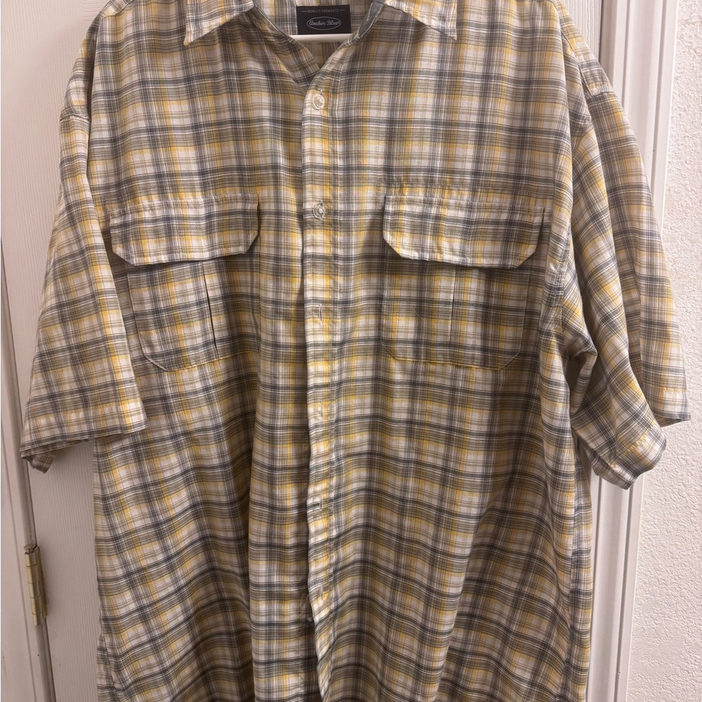 Anchor Blue Yellow and Gray Plaid Button Down Shirt